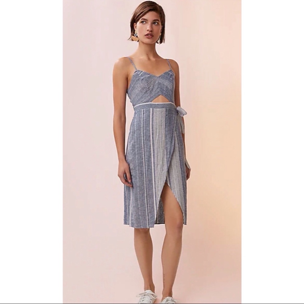 Express Striped Cut-Out Linen-Blend Midi Dress